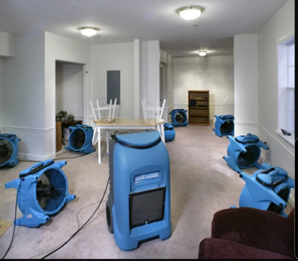 Air movers and dehumidifier setup for Water Damage Restoration in Vienna